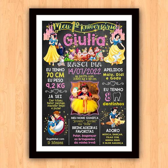 Chalkboard Aniversário c/ Moldura Branca de Neve 30x42cm