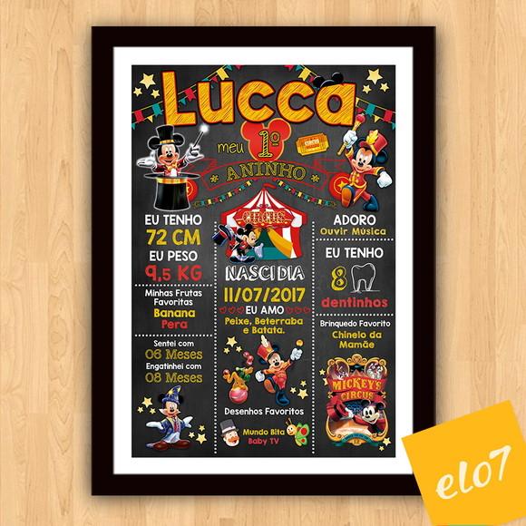 Chalkboard Aniversário C/ Moldura Circo Do Mickey 30x42cm
