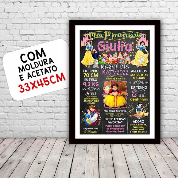 Chalkboard Aniversário c/ Moldura Branca de Neve 30x42cm