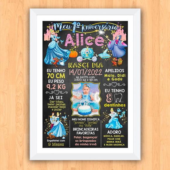 Chalkboard Aniversário c/ Moldura Cinderela com Foto 30x42cm