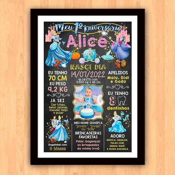Chalkboard Aniversário c/ Moldura Cinderela com Foto 30x42cm
