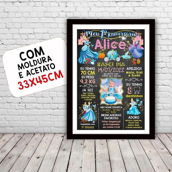 Chalkboard Aniversário c/ Moldura Cinderela com Foto 30x42cm