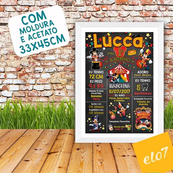 Chalkboard Aniversário C/ Moldura Circo Do Mickey 30x42cm