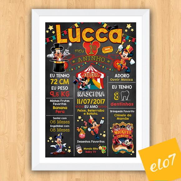 Chalkboard Aniversário C/ Moldura Circo Do Mickey 30x42cm