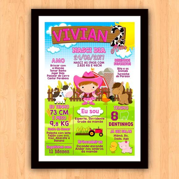 Chalkboard Aniversário c/ Moldura Cowboy Fazendinha 30x42cm