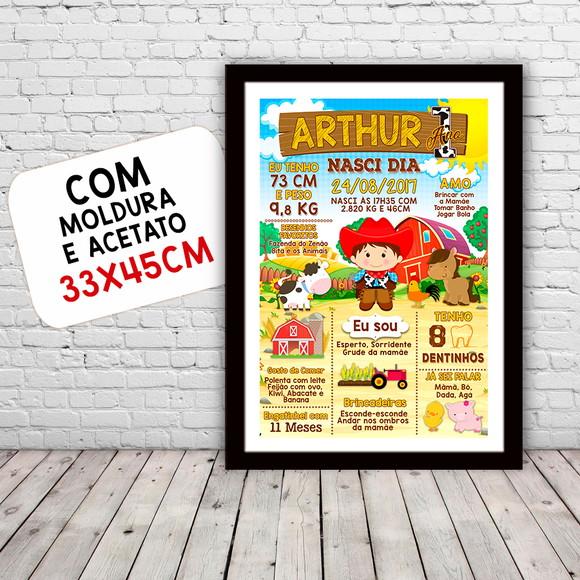 Chalkboard Aniversário c/ Moldura Cowboy Fazendinha 30x42cm