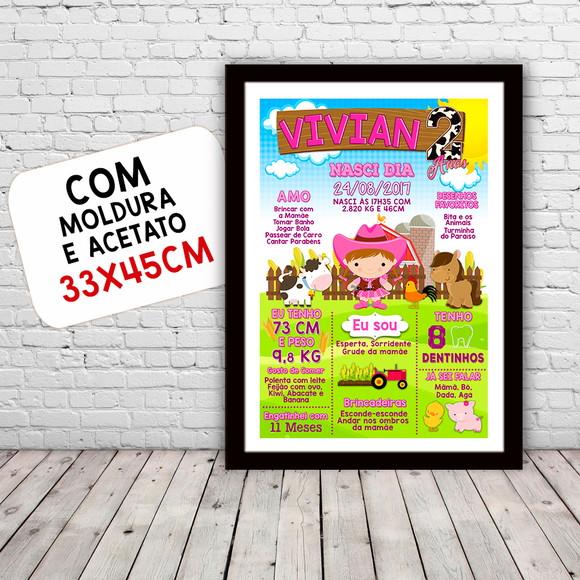 Chalkboard Aniversário c/ Moldura Cowboy Fazendinha 30x42cm