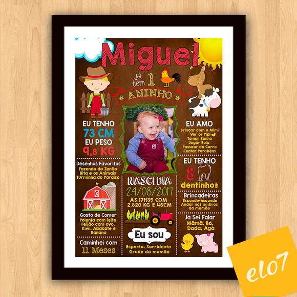Chalkboard Aniversário c/ Moldura Cowboy Fazendinha 30x42cm
