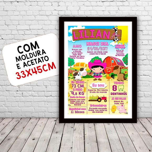 Chalkboard Aniversário c/ Moldura Cowboy Fazendinha 30x42cm