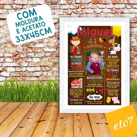 Chalkboard Aniversário c/ Moldura Cowboy Fazendinha 30x42cm