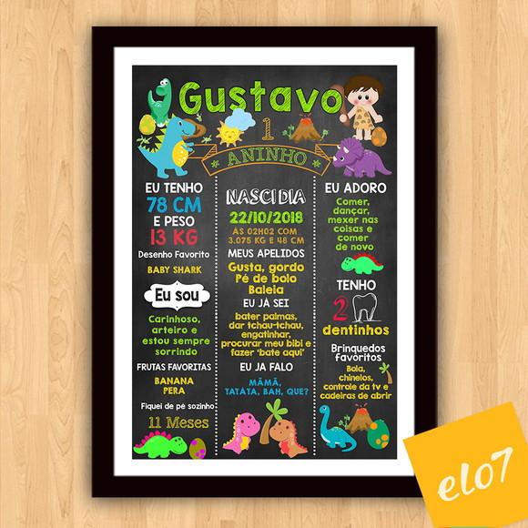 Chalkboard Aniversário C/ Moldura Dinossauros 30x42cm