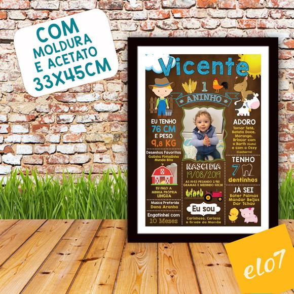 Chalkboard Aniversário C/ Moldura Cowboy Fazendinha 30x42cm