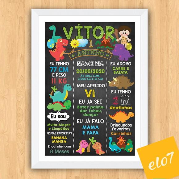 Chalkboard Aniversário C/ Moldura Dinossauros 30x42cm