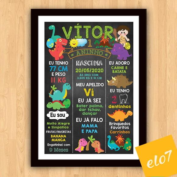 Chalkboard Aniversário C/ Moldura Dinossauros 30x42cm