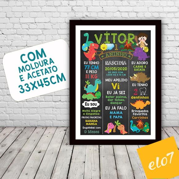 Chalkboard Aniversário C/ Moldura Dinossauros 30x42cm