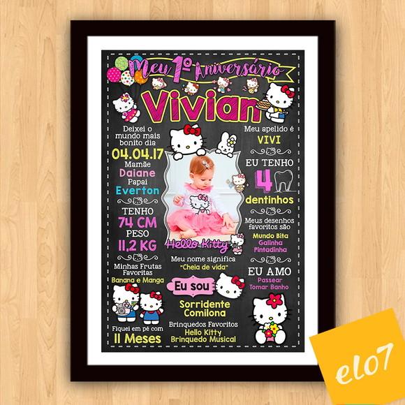 Chalkboard Aniversário C/ Moldura Hello Kitty 30x42cm