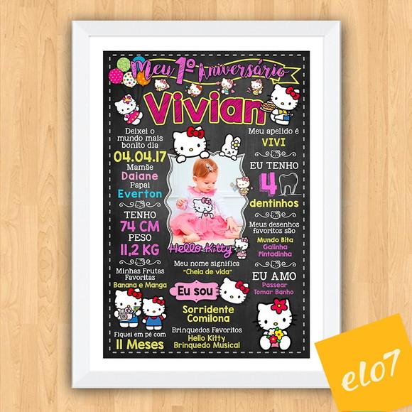 Chalkboard Aniversário C/ Moldura Hello Kitty 30x42cm