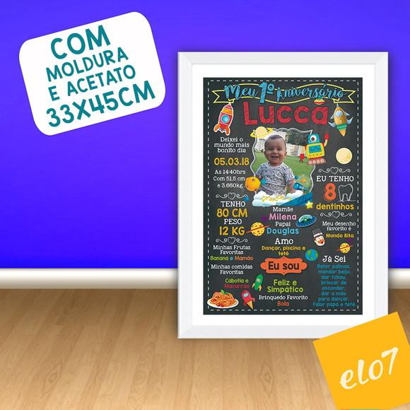 Chalkboard Aniversário C/ Moldura Foguetes Planetas 30x42cm