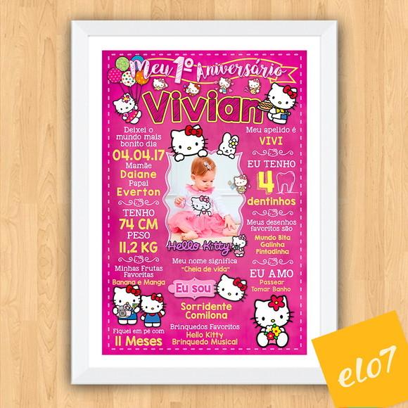 Chalkboard Aniversário C/ Moldura Hello Kitty Pink 30x42cm