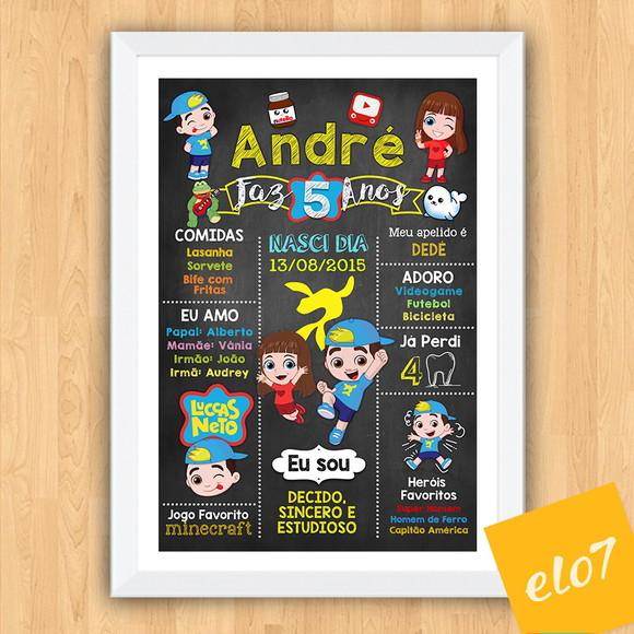 Chalkboard Aniversário C/ Moldura Luccas Neto 5 Anos 30x42cm