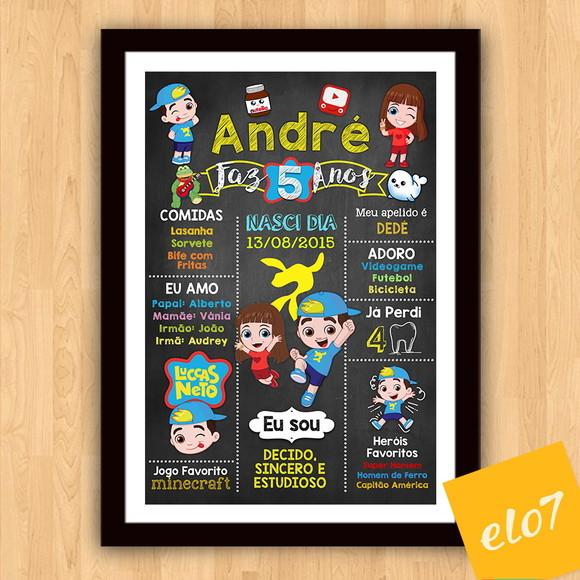 Chalkboard Aniversário C/ Moldura Luccas Neto 5 Anos 30x42cm