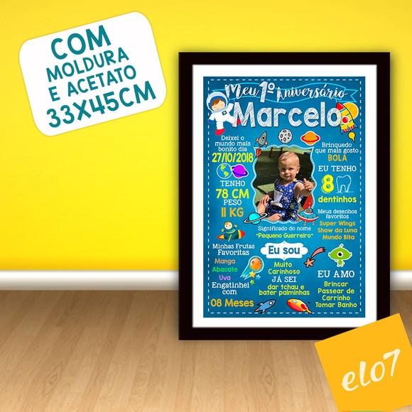 Chalkboard Aniversário C/ Moldura Menino Astronauta 30x42cm