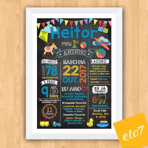 Chalkboard Aniversário C/ Moldura Menino Brinquedos 30x42cm
