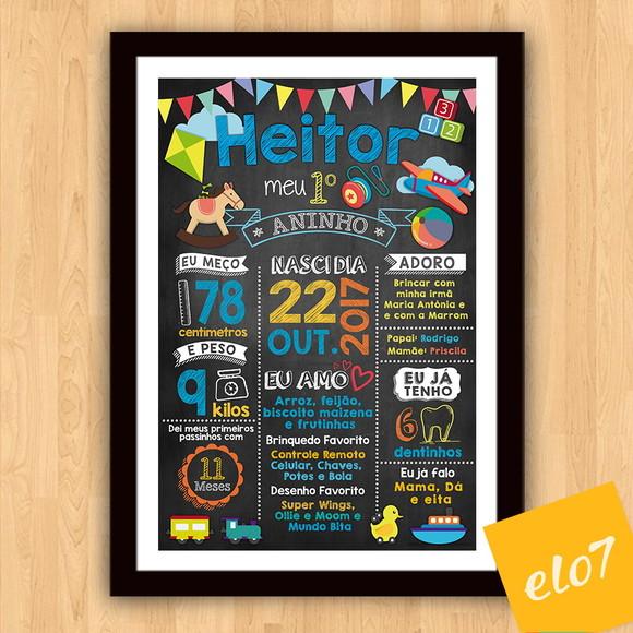 Chalkboard Aniversário C/ Moldura Menino Brinquedos 30x42cm