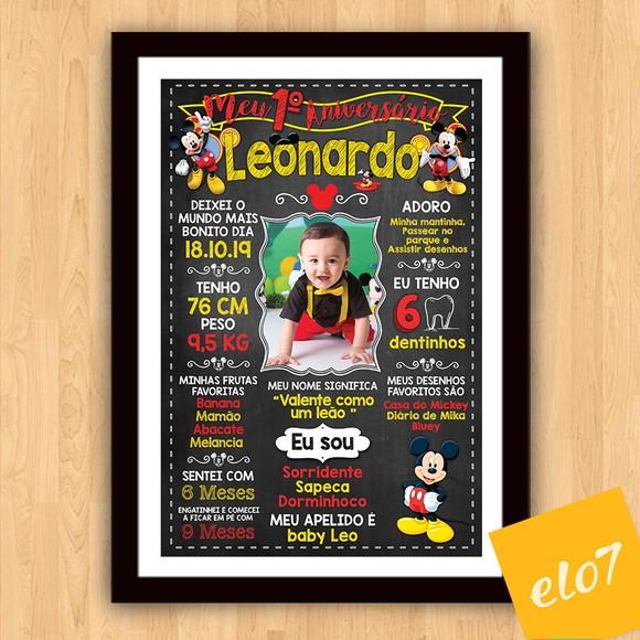 Chalkboard Aniversário C/ Moldura Mickey Mouse Foto 30x42cm