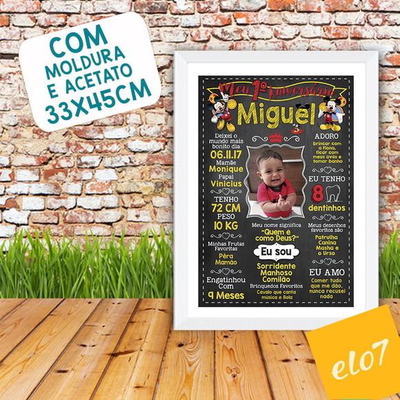 Chalkboard Aniversário c/ Moldura Mickey Mouse Foto 30x42cm