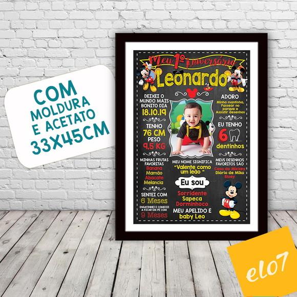 Chalkboard Aniversário C/ Moldura Mickey Mouse Foto 30x42cm
