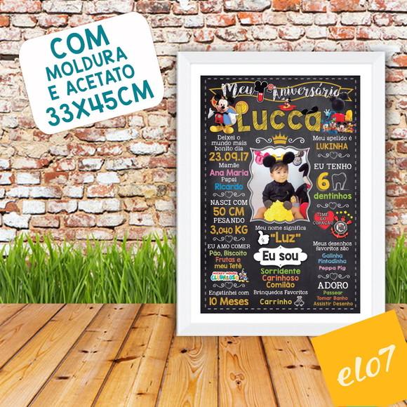 Chalkboard Aniversário C/ Moldura Mickey Mouse Foto 30x42cm