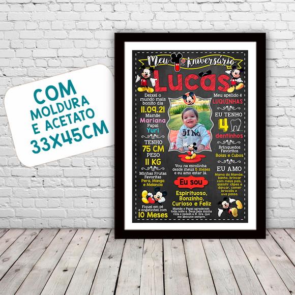 Chalkboard Aniversário C/ Moldura Mickey Mouse Foto 30x42cm