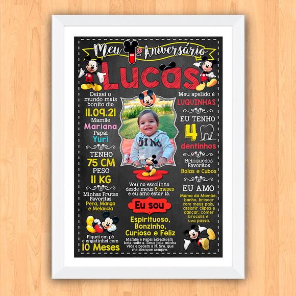 Chalkboard Aniversário C/ Moldura Mickey Mouse Foto 30x42cm