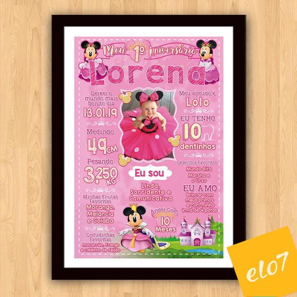Chalkboard Aniversário C/ Moldura Minnie Com Foto 30x42cm