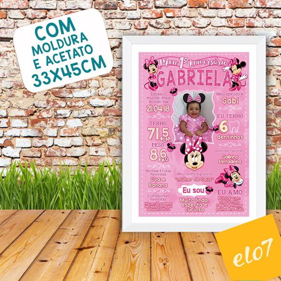 Chalkboard Aniversário C/ Moldura Minnie Com Foto 30x42cm
