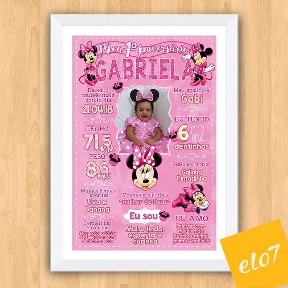 Chalkboard Aniversário C/ Moldura Minnie Com Foto 30x42cm