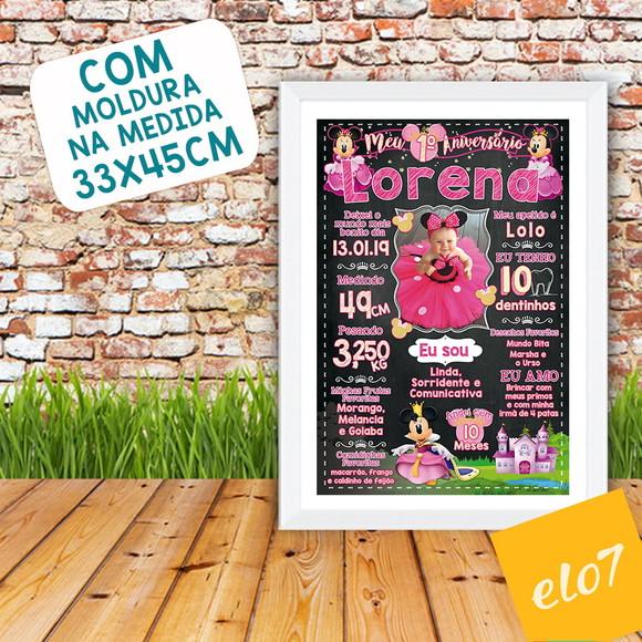 Chalkboard Aniversário C/ Moldura Minnie Com Foto 30x42cm