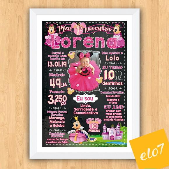 Chalkboard Aniversário C/ Moldura Minnie Com Foto 30x42cm