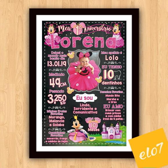 Chalkboard Aniversário C/ Moldura Minnie Com Foto 30x42cm