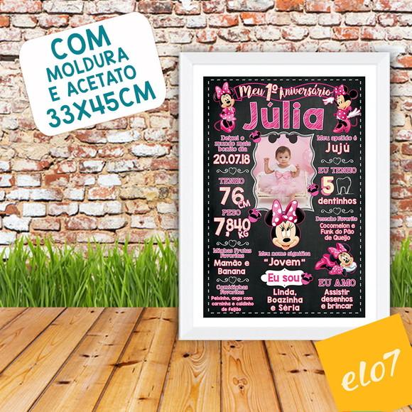 Chalkboard Aniversário C/ Moldura Minnie Com Foto 30x42cm