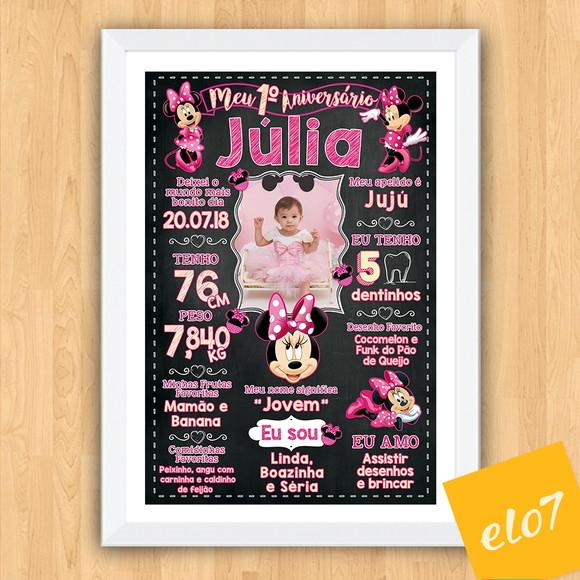 Chalkboard Aniversário C/ Moldura Minnie Com Foto 30x42cm
