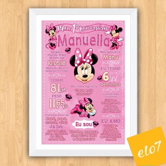 Chalkboard Aniversário C/ Moldura Minnie Rosa Pink 30x42cm