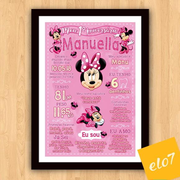 Chalkboard Aniversário C/ Moldura Minnie Rosa Pink 30x42cm