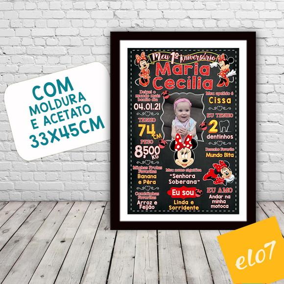Chalkboard Aniversário C/ Moldura Minnie Vermelho 30x42cm