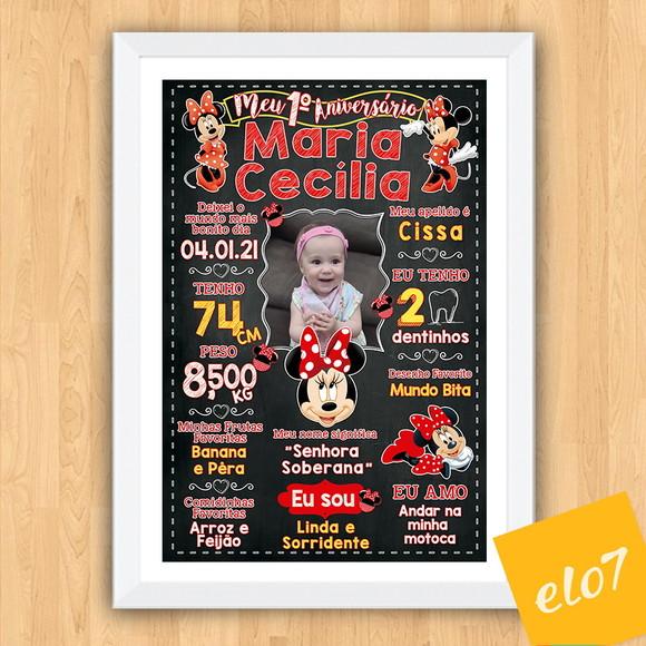 Chalkboard Aniversário C/ Moldura Minnie Vermelho 30x42cm