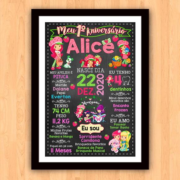 Chalkboard Aniversário c/ Moldura Moranguinho 30x42cm A3