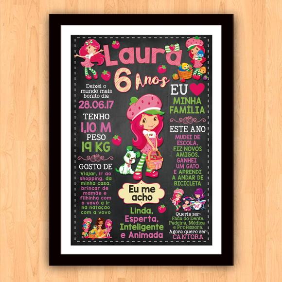 Chalkboard Aniversário c/ Moldura Moranguinho 6 Anos 30x42cm