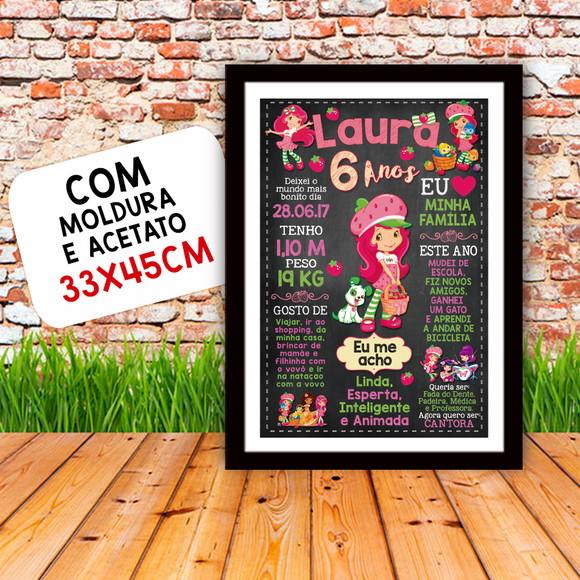Chalkboard Aniversário c/ Moldura Moranguinho 6 Anos 30x42cm