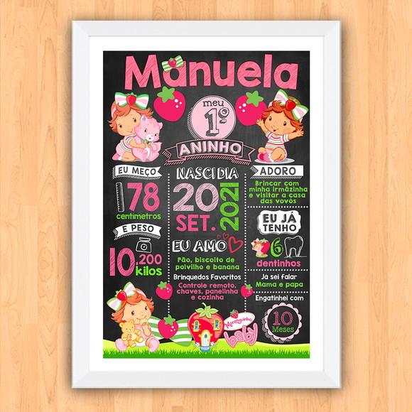 Chalkboard Aniversário c/ Moldura Moranguinho Baby 30x42cm